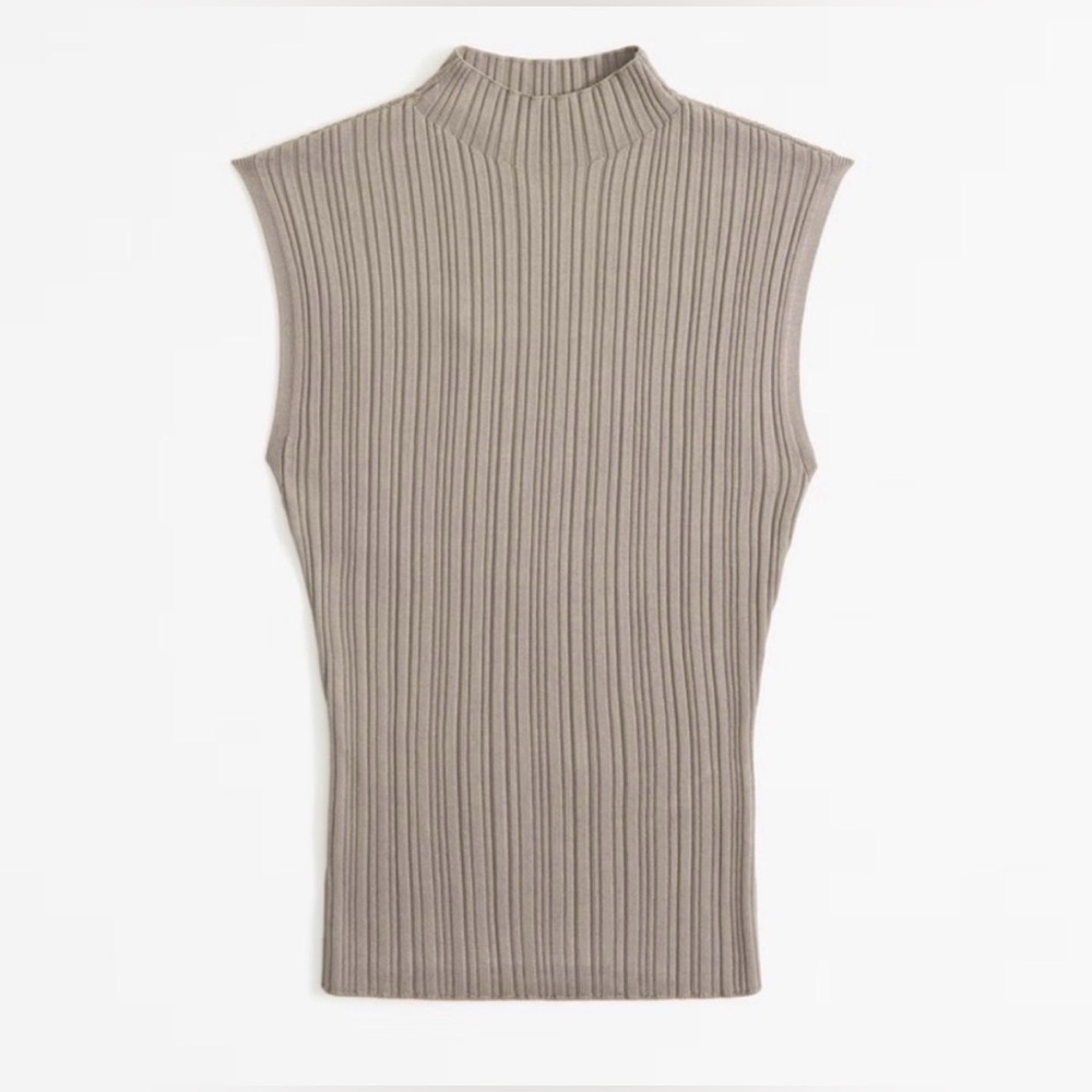Abercrombie & Fitch Taupe Ribbed Shell Sweater Top